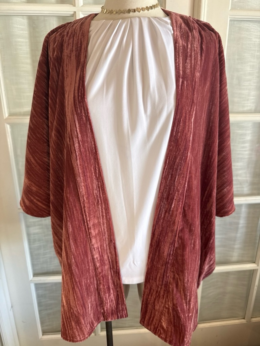 a new day Open-Front Velvet-Look Cardigan in Rust
